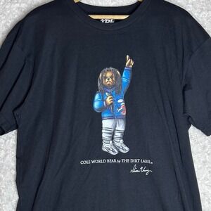 The Dirt Label TDL Cole World Bear Graphic Tee Black Mens Large J Cole Rap Shirt